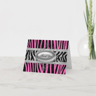 Black hot Pink Zebra Thank You Cards