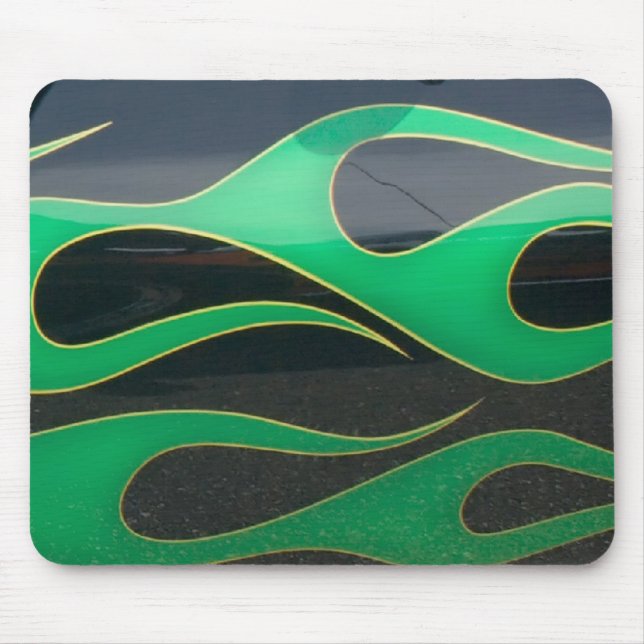 black hotrod paint with green flames mouse pad (Front)