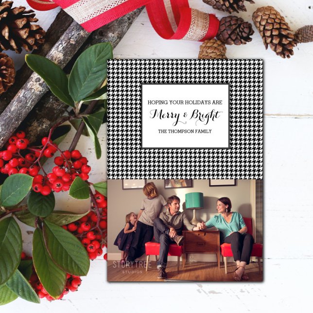 Black Houndstooth Carte photo de vacances (Black Houndstooth Holiday Photo Card)