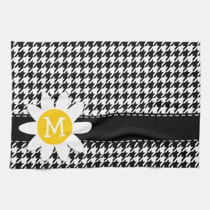 Black Houndstooth; Daisy Kitchen Towel