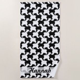 Black Houndstooth Dogs Name Choose Colour Beach T Beach Towel