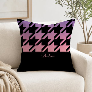 Black Houndstooth Pattern Pink Purple Ombre Throw Pillow