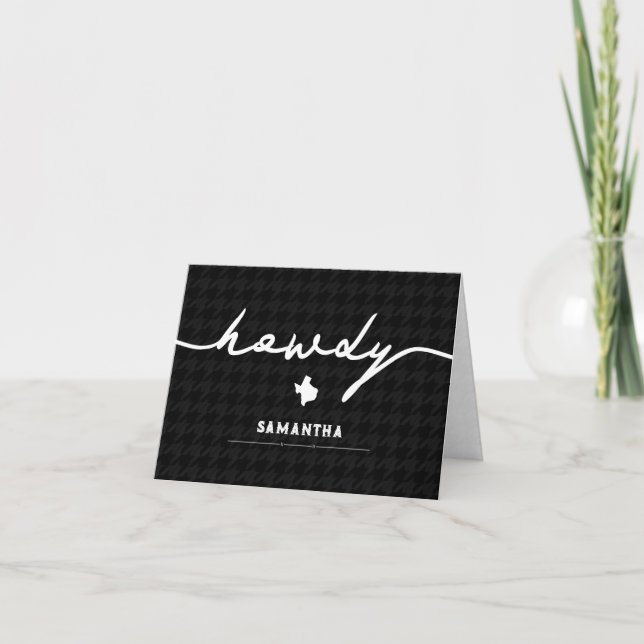 Black Howdy Houndstooth Texas Note Card (Front)