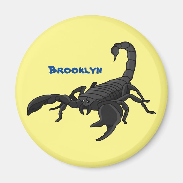Black hungry scorpion cartoon illustration magnet (Front)