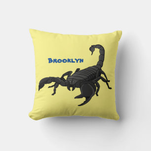 Black hungry scorpion cartoon illustration  throw pillow