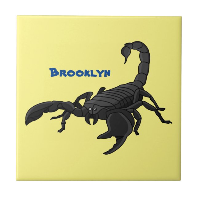 Black hungry scorpion cartoon illustration tile (Front)