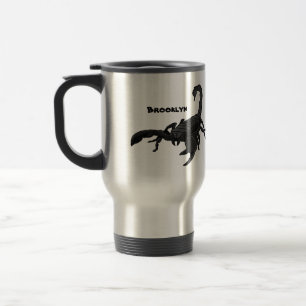 Black hungry scorpion cartoon illustration travel mug