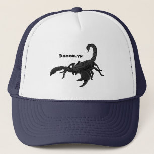 Black hungry scorpion cartoon illustration trucker hat