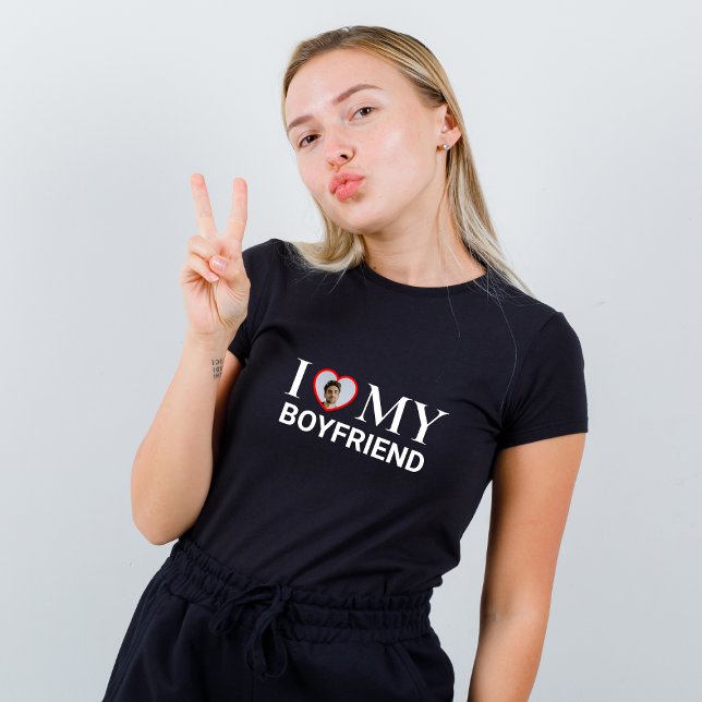  Black I Love My Boyfriend Photo Heart T-Shirt (Creator Uploaded)