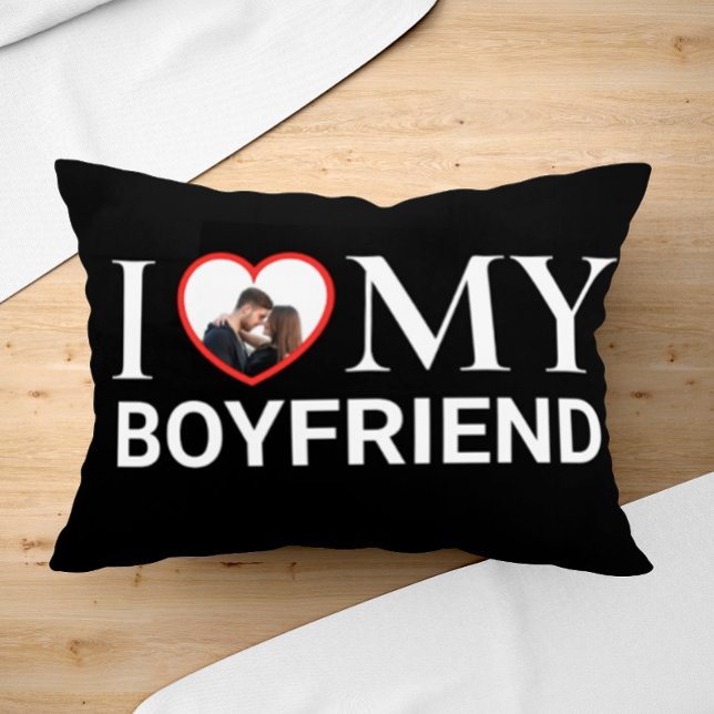 Black I Love My Boyfriend Your Photo Heart  Lumbar Lumbar Pillow (Creator Uploaded)