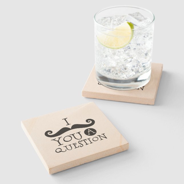 Black I moustache you a question Stone Coaster (Side)