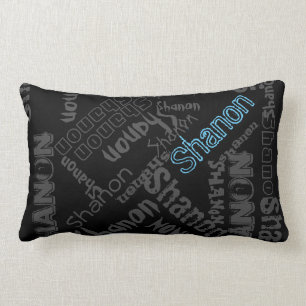 Black, Ice Blue, Grey Pillow Name Collage reverse