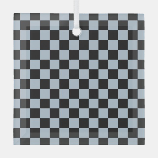 Black ice checkered pattern glass ornament (Front)