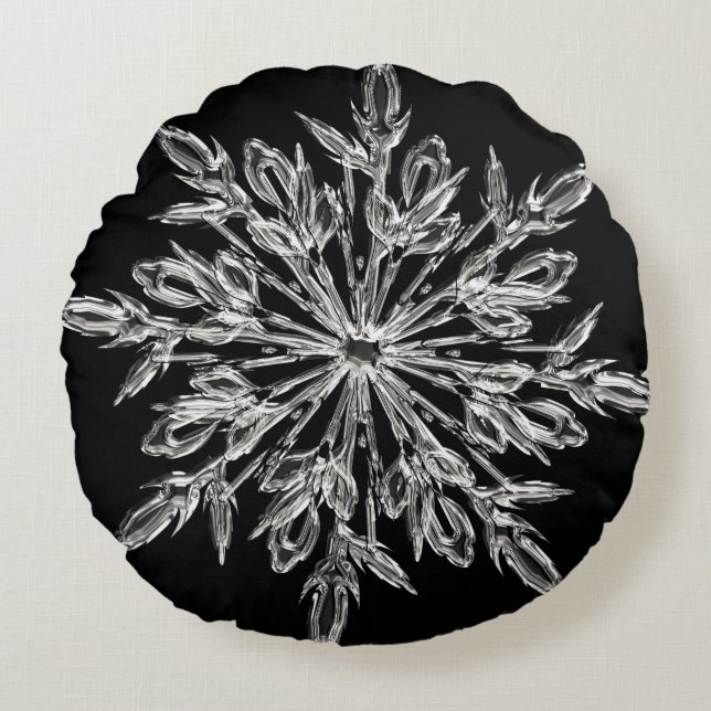 Black Ice Crystal Round Pillow (Front)