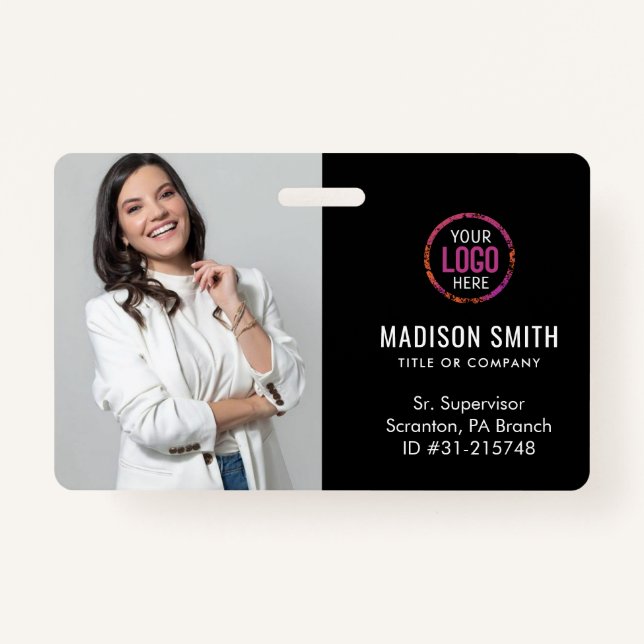 Black ID Card | Modern Minimalist Company Employee Badge (Front)