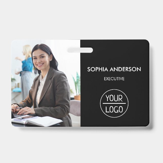 Black ID Card | Modern Minimalist Company Employee Badge (Front)