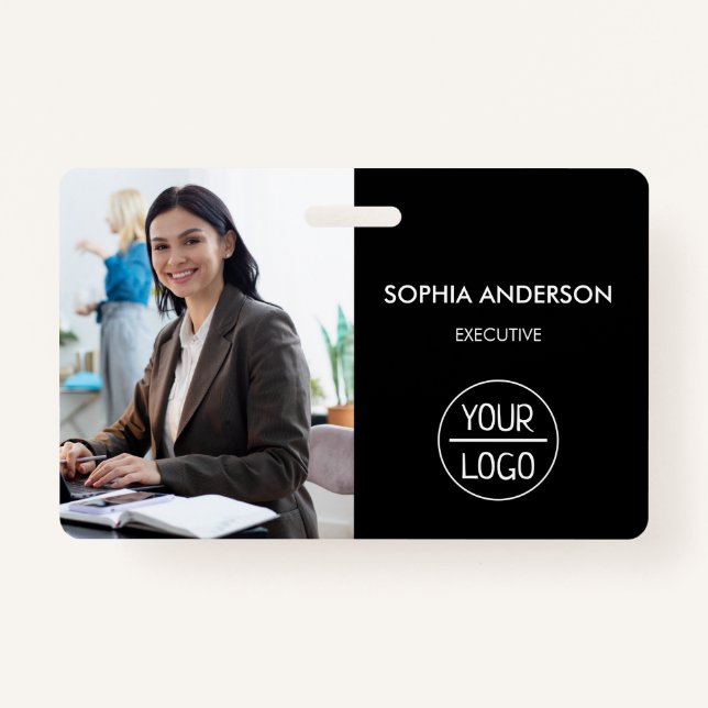 Black ID Card | Modern Minimalist Company Employee Badge (Front)
