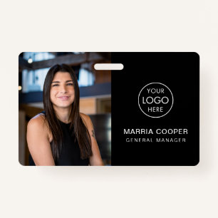 Black ID Card Photo Name Logo QR Code Badge