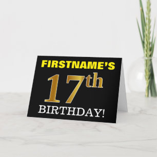 Black, Imitation Gold "17th BIRTHDAY" Card