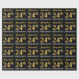 Black, Imitation Gold "24th BIRTHDAY" Wrapping Paper