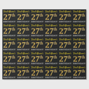 Black, Imitation Gold "27th BIRTHDAY" Wrapping Paper