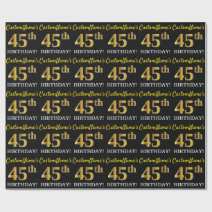 Black, Imitation Gold "45th BIRTHDAY" Wrapping Paper