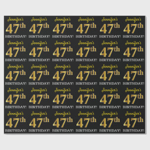 Black, Imitation Gold "47th BIRTHDAY" Wrapping Paper