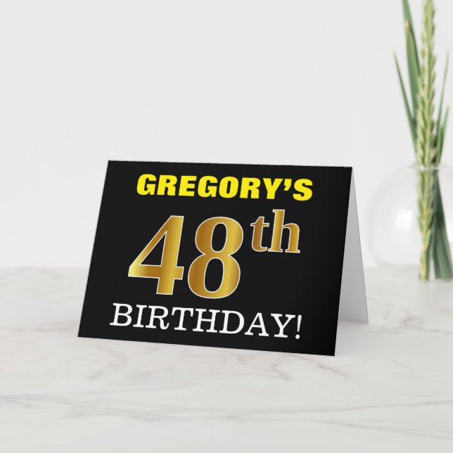 Black, Imitation Gold "48th BIRTHDAY" Card (Front)