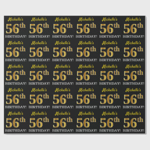 Black, Imitation Gold "56th BIRTHDAY" Wrapping Paper