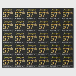Black, Imitation Gold "57th BIRTHDAY" Wrapping Paper