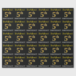 Black, Imitation Gold "5th BIRTHDAY" Wrapping Paper