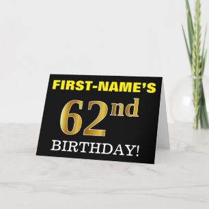 Black, Imitation Gold "62nd BIRTHDAY" Card