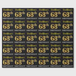 Black, Imitation Gold "68th BIRTHDAY" Wrapping Paper