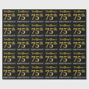 Black, Imitation Gold "75th BIRTHDAY" Wrapping Paper
