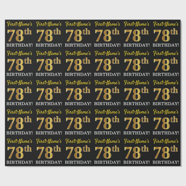 Black, Imitation Gold "78th BIRTHDAY" Wrapping Paper (Flat)