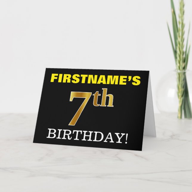 Black, Imitation Gold "7th BIRTHDAY" Card (Front)