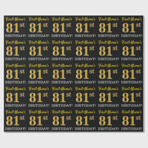 Black, Imitation Gold "81st BIRTHDAY" Wrapping Paper
