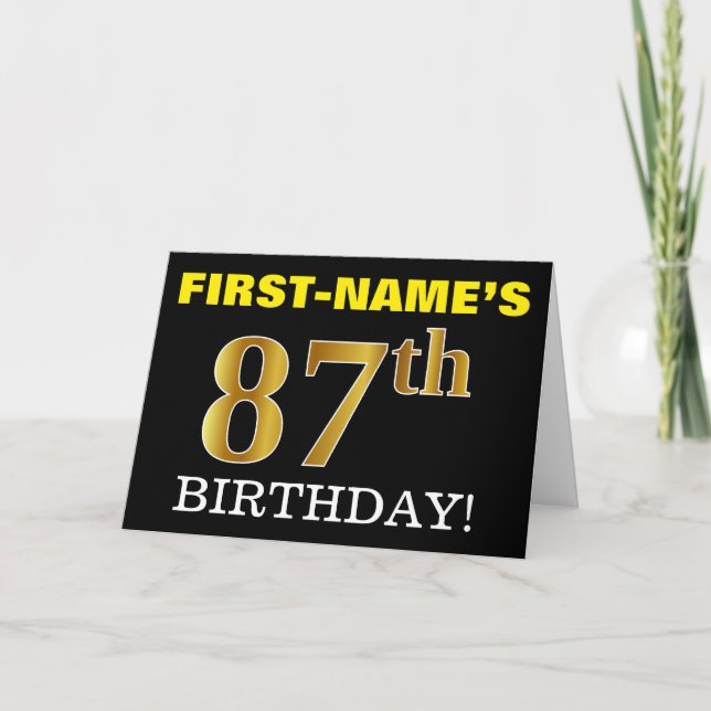 Black, Imitation Gold "87th BIRTHDAY" Card (Front)