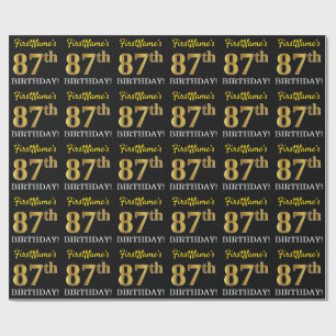 Black, Imitation Gold "87th BIRTHDAY" Wrapping Paper