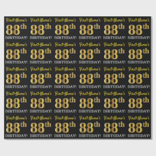 Black, Imitation Gold "88th BIRTHDAY" Wrapping Paper