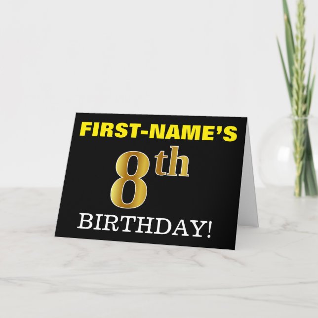 Black, Imitation Gold "8th BIRTHDAY" Card (Front)