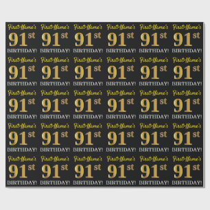 Black, Imitation Gold "91st BIRTHDAY" Wrapping Paper