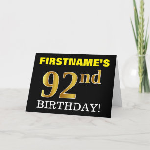 Black, Imitation Gold "92nd BIRTHDAY" Card