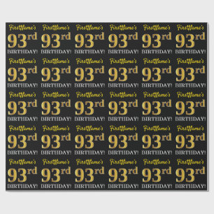 Black, Imitation Gold "93rd BIRTHDAY" Wrapping Paper