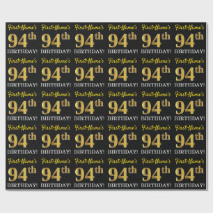 Black, Imitation Gold "94th BIRTHDAY" Wrapping Paper