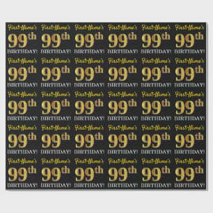 Black, Imitation Gold "99th BIRTHDAY" Wrapping Paper