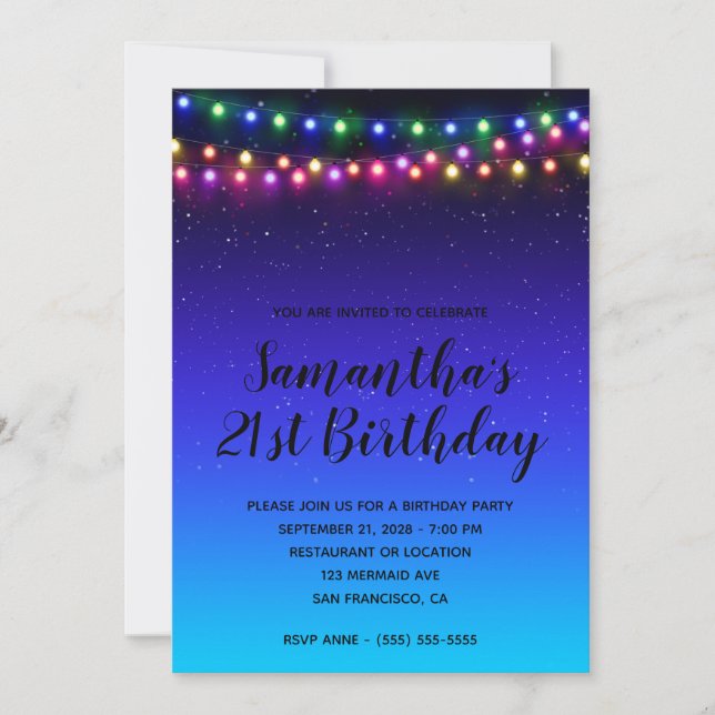 Black Indigo Aqua Starry Ombre Street Lights Invitation (Front)