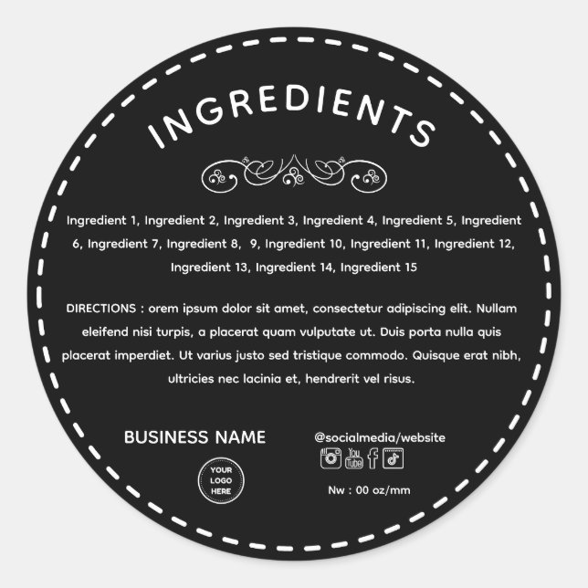 Black Ingredient Direction With Logo Product Label (Front)