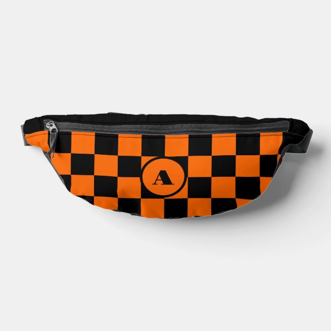 Black Initial | Black and Sunset Orange Chequered Fanny Pack (Lay Down)