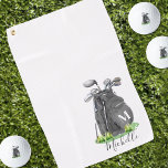 Black Initial Name Monogram Golf Towel<br><div class="desc">This cute monogram golf towel features a stylish black watercolor golf bag filled with clubs, surrounded by a touch of green grass. The design cleverly incorporates a simple serif font initial monogram on the bag in white, standing out against the dark background. Below the monogram, the full name is elegantly...</div>